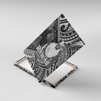 Hawaii King Kamehameha Canvas Wall Art With Hawaiian Ipu Motifs Black Version LT05 With Frame Black - Polynesian Pride