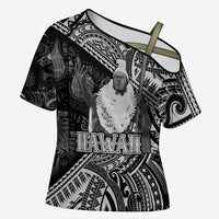 Hawaii King Kamehameha Cross Shoulder Shirt With Hawaiian Ipu Motifs Black Version LT05 Female Black - Polynesian Pride