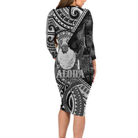 Hawaii King Kamehameha Family Matching Long Sleeve Bodycon Dress and Hawaiian Shirt With Hawaiian Ipu Motifs Black Version