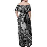 Hawaii King Kamehameha Family Matching Off Shoulder Maxi Dress and Hawaiian Shirt With Hawaiian Ipu Motifs Black Version