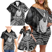 Hawaii King Kamehameha Family Matching Off Shoulder Short Dress and Hawaiian Shirt With Hawaiian Ipu Motifs Black Version