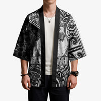 Hawaii King Kamehameha Kimono With Hawaiian Ipu Motifs Black Version LT05 - Polynesian Pride