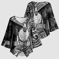 Hawaii King Kamehameha Kimono Sleeve Blouse With Hawaiian Ipu Motifs Black Version LT05 - Polynesian Pride