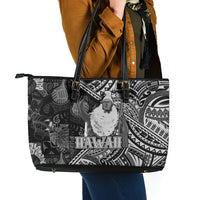 Hawaii King Kamehameha Leather Tote Bag With Hawaiian Ipu Motifs Black Version LT05 - Polynesian Pride