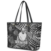 Hawaii King Kamehameha Leather Tote Bag With Hawaiian Ipu Motifs Black Version LT05 - Polynesian Pride