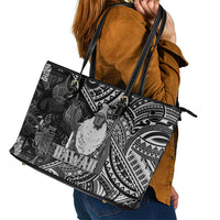 Hawaii King Kamehameha Leather Tote Bag With Hawaiian Ipu Motifs Black Version LT05 - Polynesian Pride