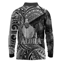 Hawaii King Kamehameha Long Sleeve Polo Shirt With Hawaiian Ipu Motifs Black Version LT05 - Polynesian Pride
