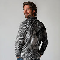 Hawaii King Kamehameha Long Sleeve Polo Shirt With Hawaiian Ipu Motifs Black Version LT05 - Polynesian Pride