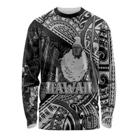 Hawaii King Kamehameha Long Sleeve Shirt With Hawaiian Ipu Motifs Black Version LT05 Unisex Black - Polynesian Pride