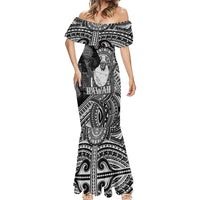 Hawaii King Kamehameha Mermaid Dress With Hawaiian Ipu Motifs Black Version LT05 - Polynesian Pride