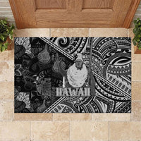 Hawaii King Kamehameha Rubber Doormat With Hawaiian Ipu Motifs Black Version LT05 Black - Polynesian Pride