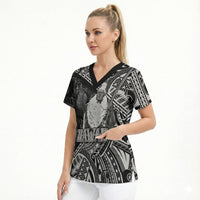 Hawaii King Kamehameha Scrub Top With Hawaiian Ipu Motifs Black Version LT05 - Polynesian Pride