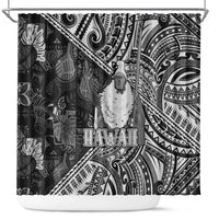Hawaii King Kamehameha Shower Curtain With Hawaiian Ipu Motifs Black Version LT05 Black - Polynesian Pride