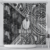 Hawaii King Kamehameha Shower Curtain With Hawaiian Ipu Motifs Black Version LT05 - Polynesian Pride