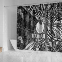 Hawaii King Kamehameha Shower Curtain With Hawaiian Ipu Motifs Black Version LT05 - Polynesian Pride