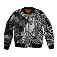 Hawaii King Kamehameha Sleeve Zip Bomber Jacket With Hawaiian Ipu Motifs Black Version LT05 Unisex Black - Polynesian Pride