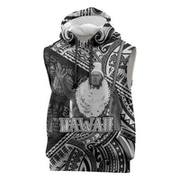 Hawaii King Kamehameha Sleeveless Hoodie With Hawaiian Ipu Motifs Black Version LT05 Black - Polynesian Pride