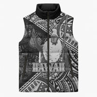 Hawaii King Kamehameha Sleeveless Puffer Jacket With Hawaiian Ipu Motifs Black Version LT05 Unisex Black - Polynesian Pride