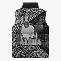 Hawaii King Kamehameha Sleeveless Puffer Jacket With Hawaiian Ipu Motifs Black Version LT05 - Polynesian Pride