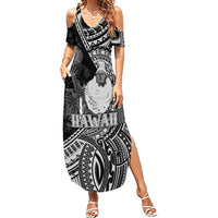 Hawaii King Kamehameha Summer Maxi Dress With Hawaiian Ipu Motifs Black Version LT05 Women Black - Polynesian Pride