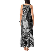 Hawaii King Kamehameha Tank Maxi Dress With Hawaiian Ipu Motifs Black Version LT05 - Polynesian Pride