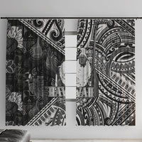 Hawaii King Kamehameha Window Curtain With Hawaiian Ipu Motifs Black Version LT05 With Hooks Black - Polynesian Pride