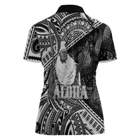 Hawaii King Kamehameha Women Polo Shirt With Hawaiian Ipu Motifs Black Version LT05 - Polynesian Pride