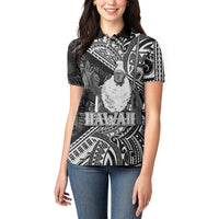 Hawaii King Kamehameha Women Polo Shirt With Hawaiian Ipu Motifs Black Version LT05 - Polynesian Pride