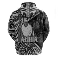 Hawaii King Kamehameha Zip Hoodie With Hawaiian Ipu Motifs Black Version LT05 - Polynesian Pride