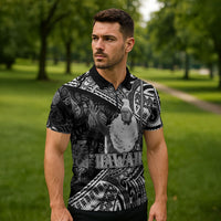 Hawaii King Kamehameha Zipper Polo Shirt With Hawaiian Ipu Motifs Black Version LT05 - Polynesian Pride