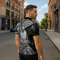 Hawaii King Kamehameha Zipper Polo Shirt With Hawaiian Ipu Motifs Black Version LT05 - Polynesian Pride