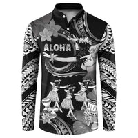 Hawaii Beautiful Hula Dancers Button Sweatshirt With Ipu Keke And Pahu Drum LT05 Black - Polynesian Pride