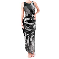 Hawaii Beautiful Hula Dancers Tank Maxi Dress With Ipu Keke And Pahu Drum LT05 Women Black - Polynesian Pride
