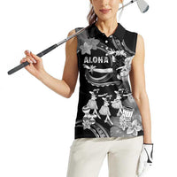 Hawaii Beautiful Hula Dancers Women Sleeveless Polo Shirt With Ipu Keke And Pahu Drum