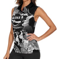 Hawaii Beautiful Hula Dancers Women Sleeveless Polo Shirt With Ipu Keke And Pahu Drum