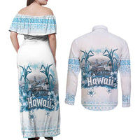 Hawaii Sugar Plantation Couples Matching Off Shoulder Maxi Dress and Long Sleeve Button Shirt With Hawaiian Tapa Pattern LT05 - Polynesian Pride