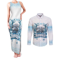 Hawaii Sugar Plantation Couples Matching Tank Maxi Dress and Long Sleeve Button Shirt With Hawaiian Tapa Pattern LT05 White - Polynesian Pride