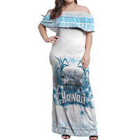 Hawaii Sugar Plantation Off Shoulder Maxi Dress With Hawaiian Tapa Pattern LT05 Women White - Polynesian Pride