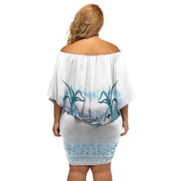 Hawaii Sugar Plantation Off Shoulder Short Dress With Hawaiian Tapa Pattern LT05 - Polynesian Pride