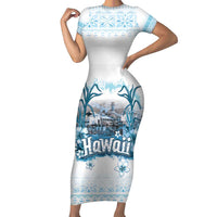Hawaii Sugar Plantation Short Sleeve Bodycon Dress With Hawaiian Tapa Pattern
