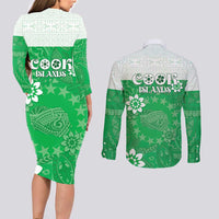 Cook Islands Maori Language Week Couples Matching Long Sleeve Bodycon Dress and Long Sleeve Button Shirt Pacific Tapa Pattern LT05 - Polynesian Pride