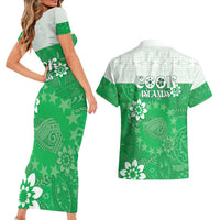 Cook Islands Maori Language Week Couples Matching Short Sleeve Bodycon Dress and Hawaiian Shirt Pacific Tapa Pattern LT05 - Polynesian Pride