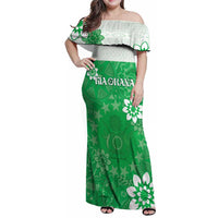 Cook Islands Maori Language Week Family Matching Off Shoulder Maxi Dress and Hawaiian Shirt Pacific Tapa Pattern LT05 Mom's Dress Green - Polynesian Pride
