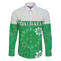 Cook Islands Maori Language Week Family Matching Puletasi and Hawaiian Shirt Pacific Tapa Pattern LT05 Dad's Shirt - Long Sleeve Green - Polynesian Pride