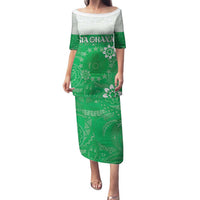 Cook Islands Maori Language Week Family Matching Puletasi and Hawaiian Shirt Pacific Tapa Pattern LT05 Mom's Dress Green - Polynesian Pride