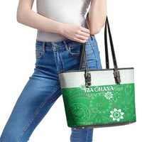 Cook Islands Maori Language Week Leather Tote Bag Pacific Tapa Pattern LT05 - Polynesian Pride