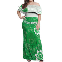 Cook Islands Maori Language Week Off Shoulder Maxi Dress Pacific Tapa Pattern LT05 Women Green - Polynesian Pride