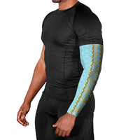 Hawaii Shell Tiare Anthurium Heliconia Lei Arm Sleeves With Tapa Pattern Baby Blue