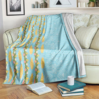 Hawaii Shell Tiare Anthurium Heliconia Lei Blanket With Tapa Pattern Baby Blue