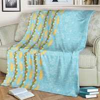 Hawaii Shell Tiare Anthurium Heliconia Lei Blanket With Tapa Pattern Baby Blue